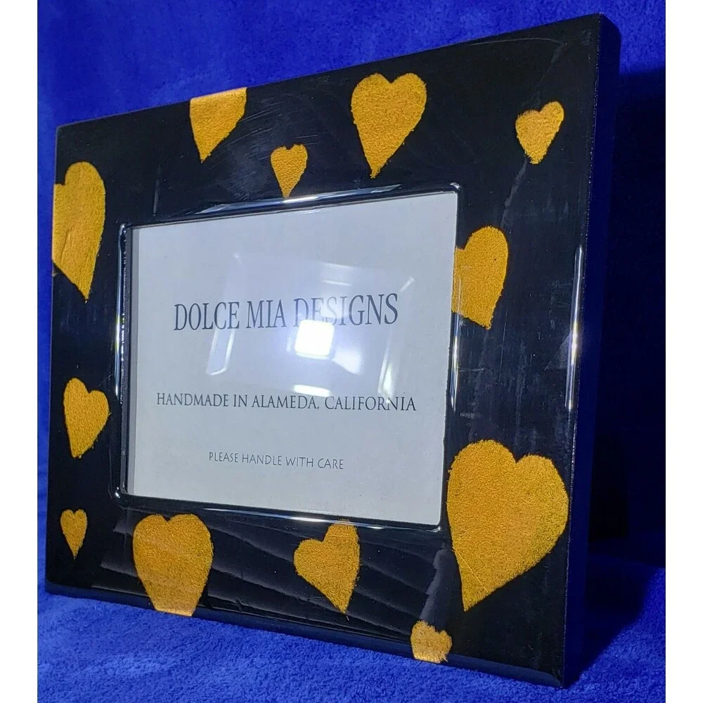 Dolce Mia Designs Picture Frame Handmade ~ Black w/Gold Hearts